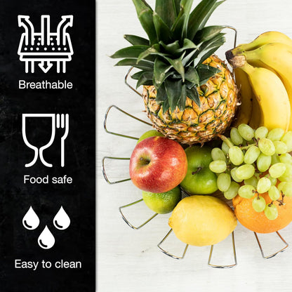 Silver Metal Fruit Bowl 35cm – Modern Wire Basket for Fruit, Veggies & Bread