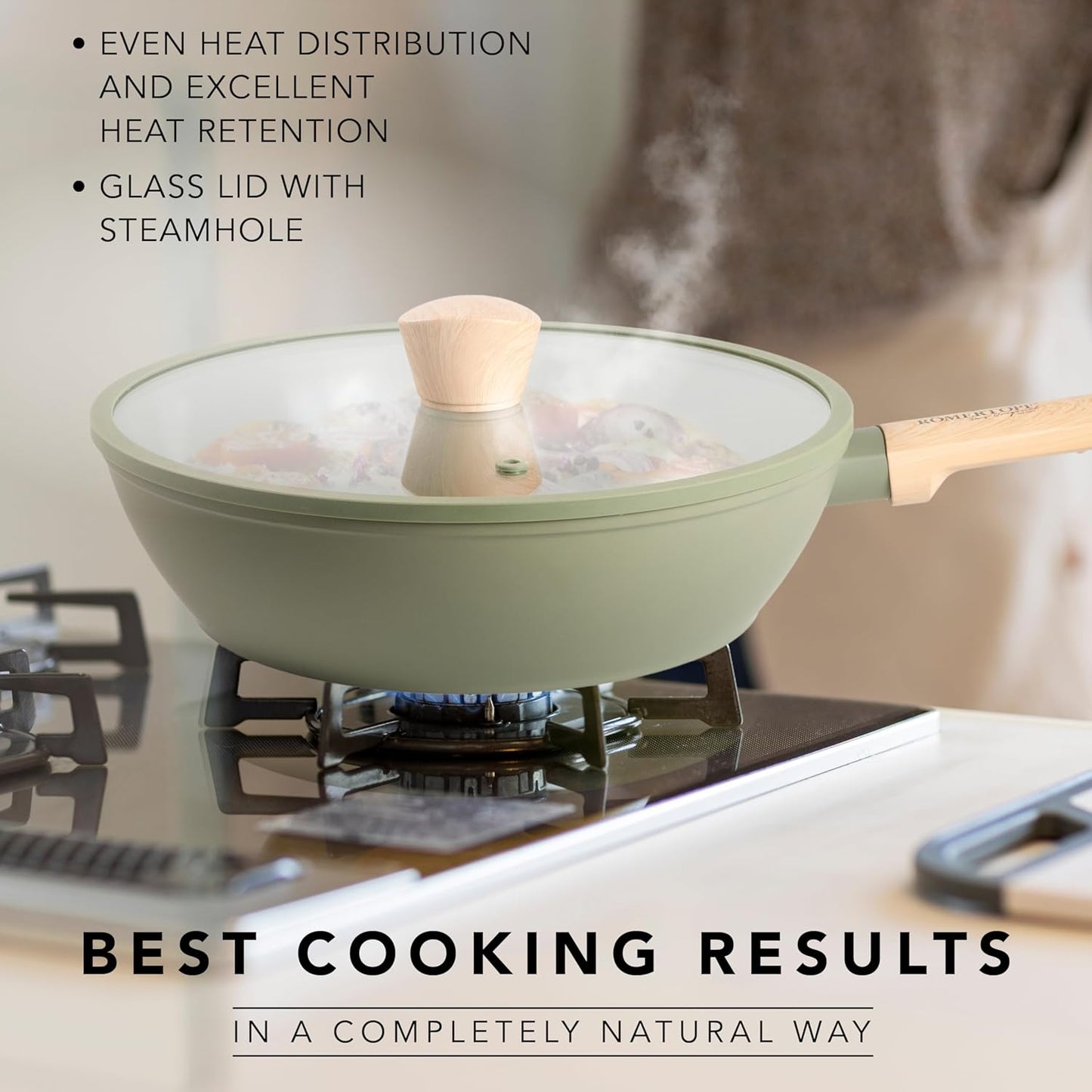 10" Nonstick Skillet with Lid – 3QT Deep Frying Pan, Ceramic, Induction, PFOA Free