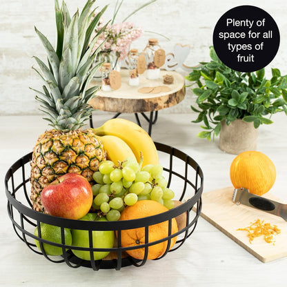 12" Black Metal Fruit Bowl – Modern Counter Basket for Fruit, Veggies & Bread