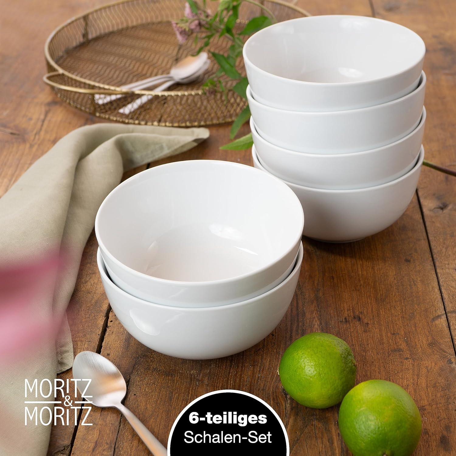 6-Piece White Porcelain Bowls