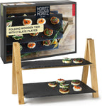 2-Tier Bamboo Cake Stand with Slate Plates – Foldable Dessert Display Tray
