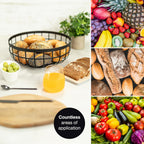 12" Black Metal Fruit Bowl – Modern Counter Basket with 4-in-1 Citrus Zester