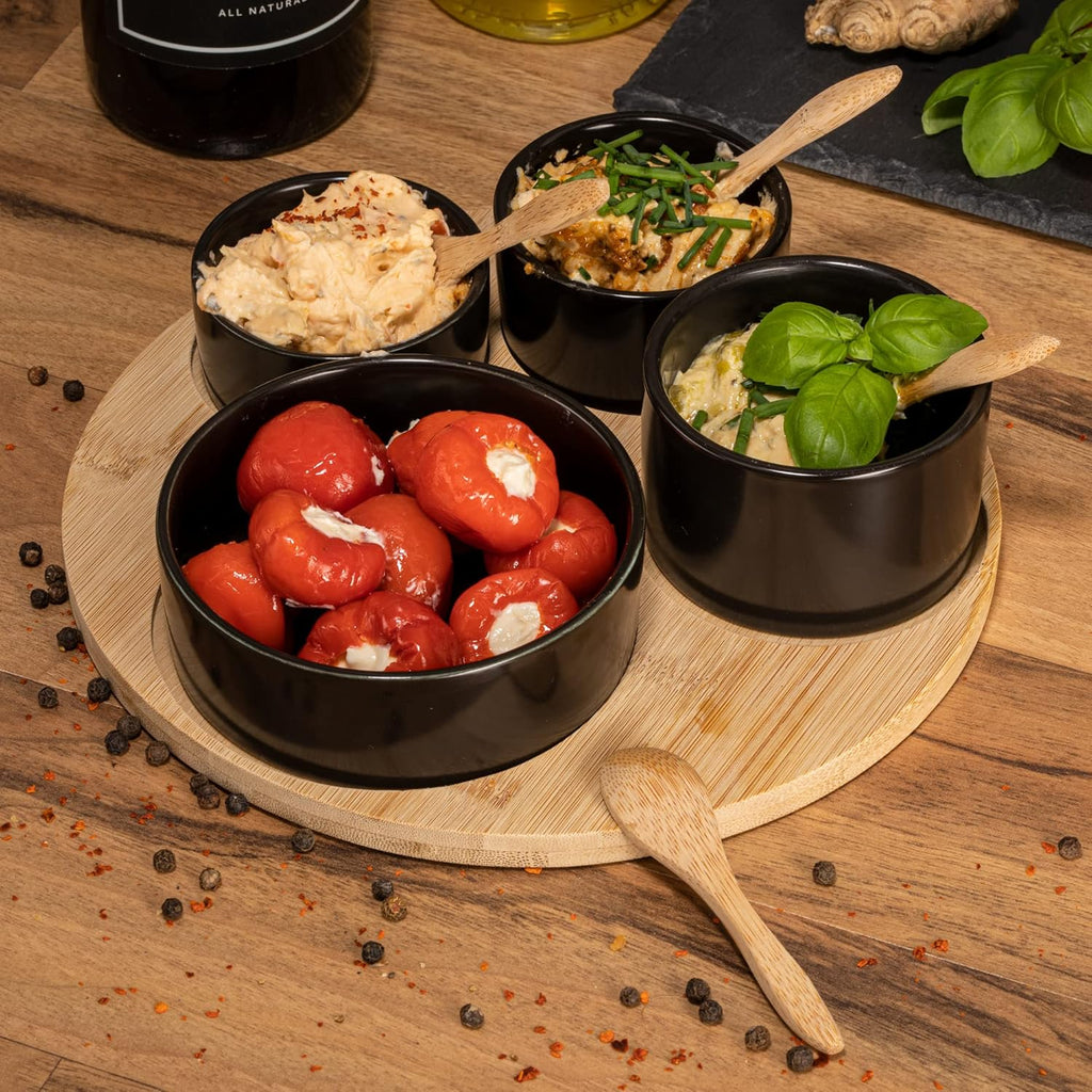 9-Piece Black Serving Bowl Set with Spoon & Board