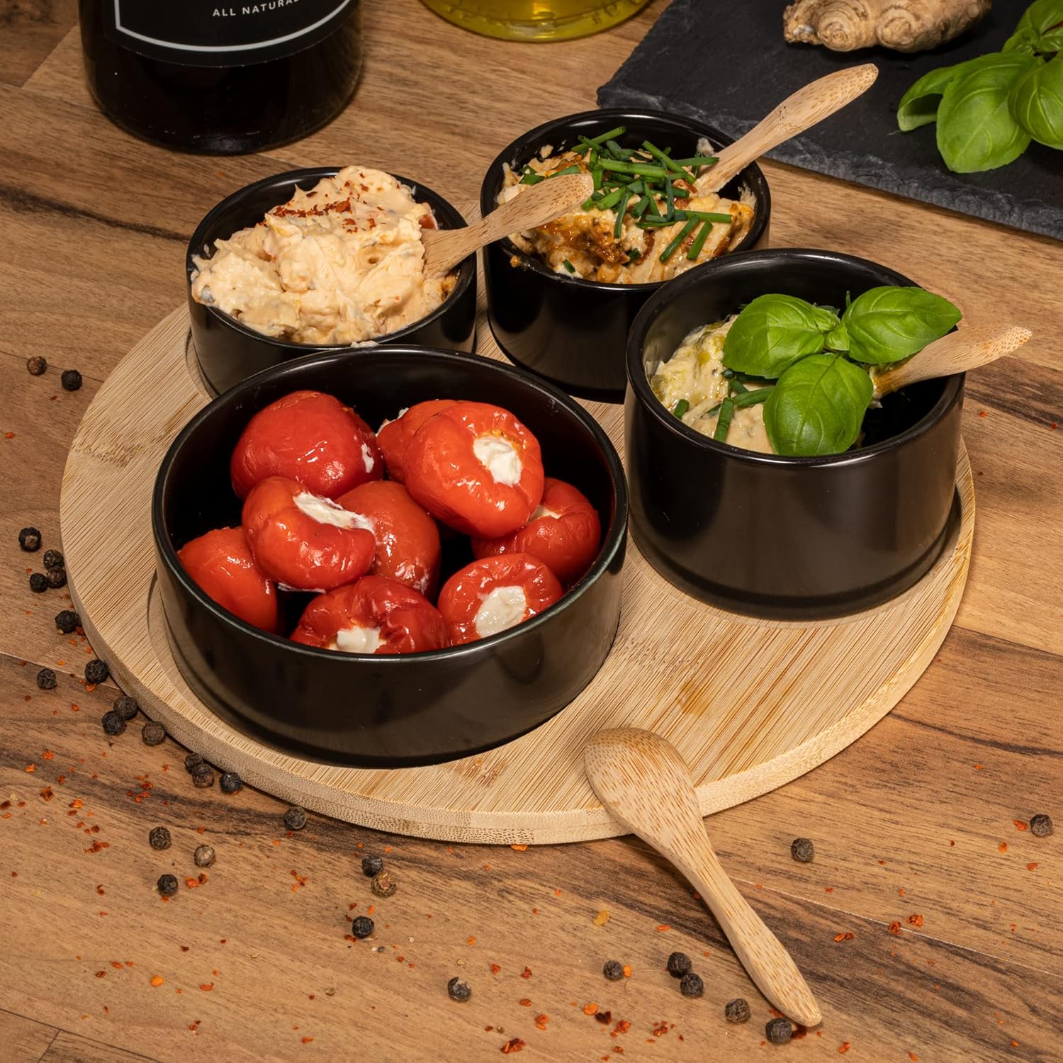 9-Piece Black Serving Bowl Set with Spoon & Board