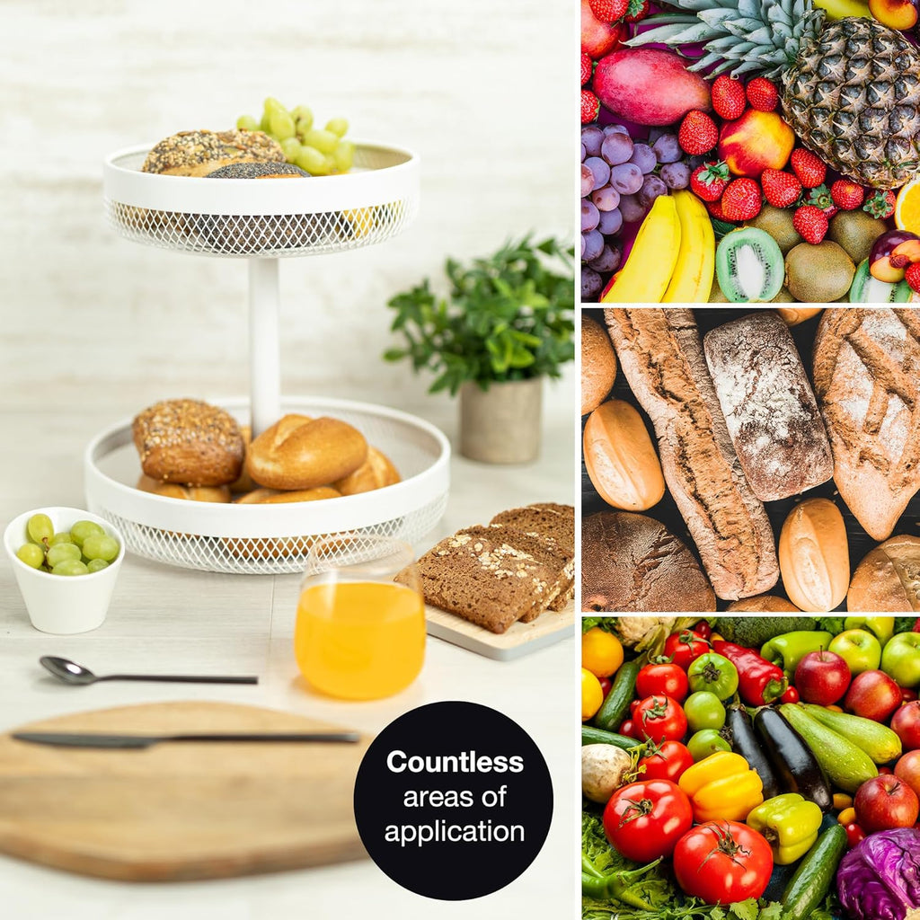 2-Tier White Metal Fruit Cake Stand with Citrus Zester | Bread & Dessert Display