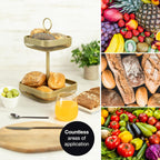 2-Tier Modern Gold Metal Fruit Cake Stand Display Bowl for Fruit, Bread, Vegetables