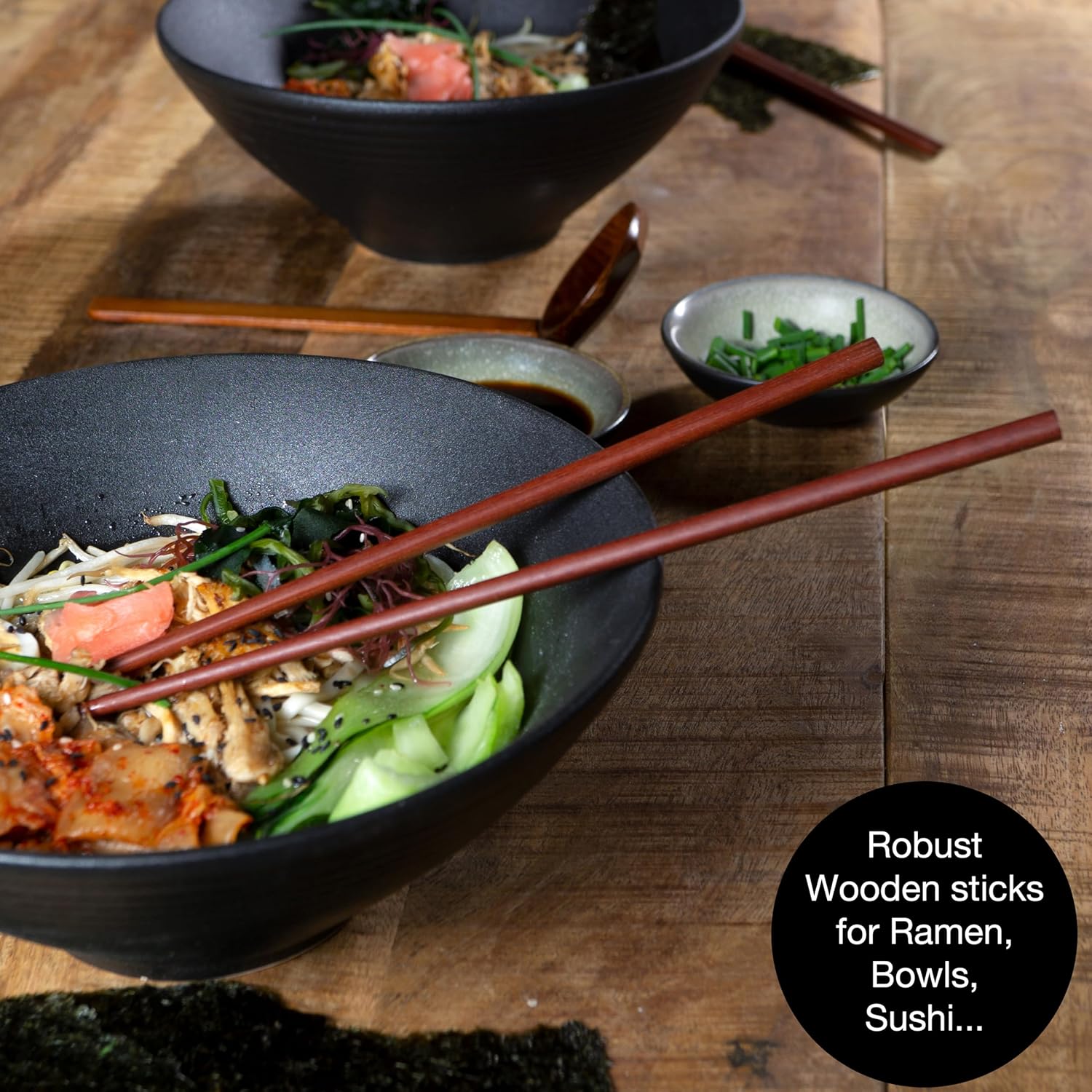 Ceramic Ramen Bowl Set – 600ml | Complete Asian Dinnerware for Two