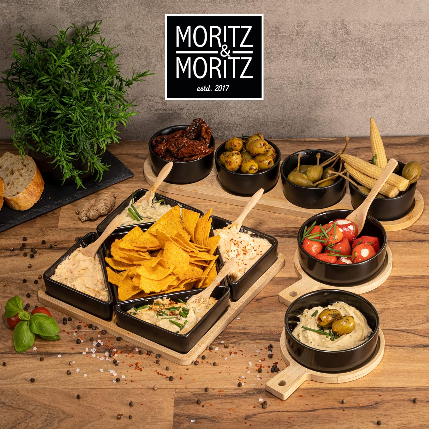 5-Piece Black Ceramic Dip Bowl Set