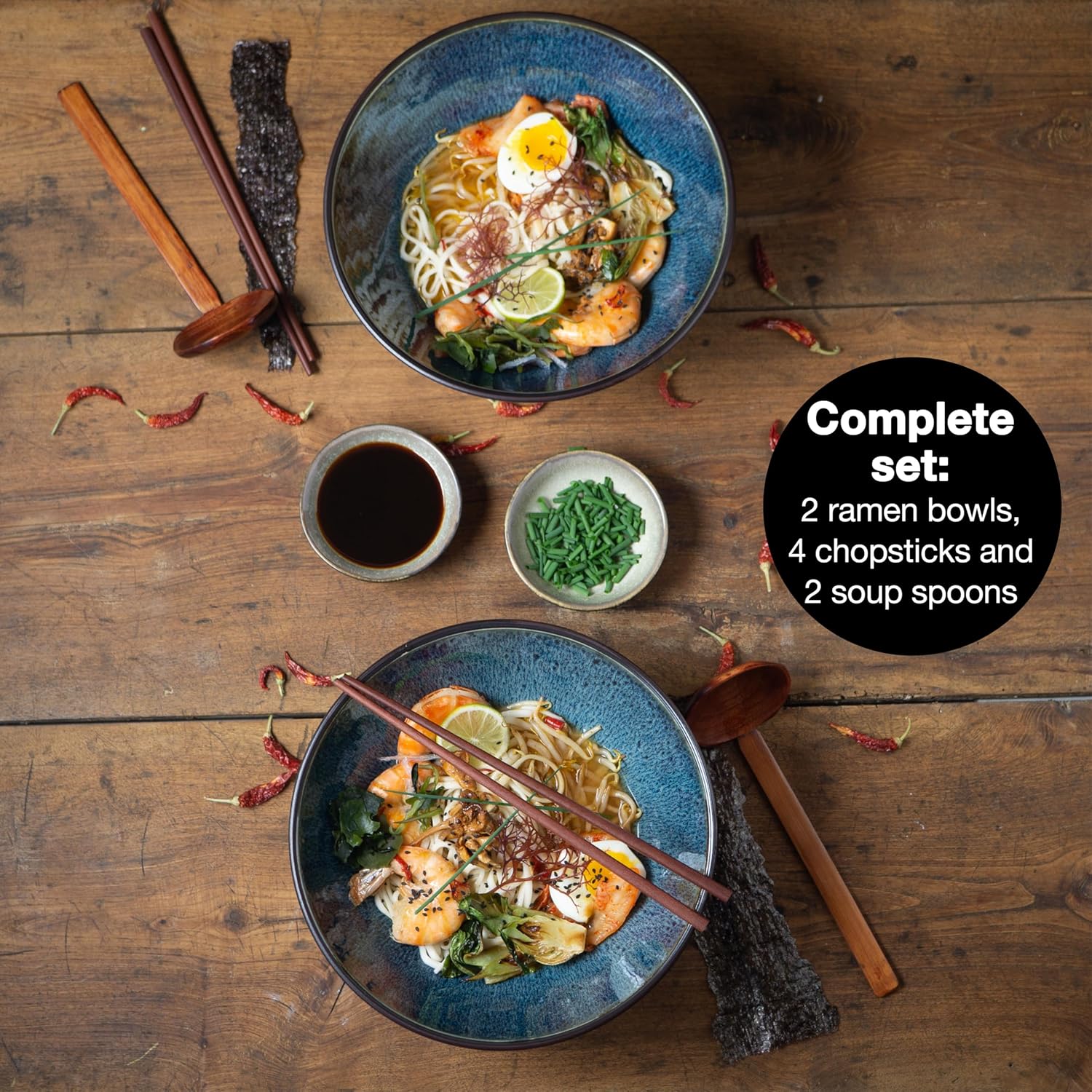 9.5" Ceramic Ramen Bowl Set