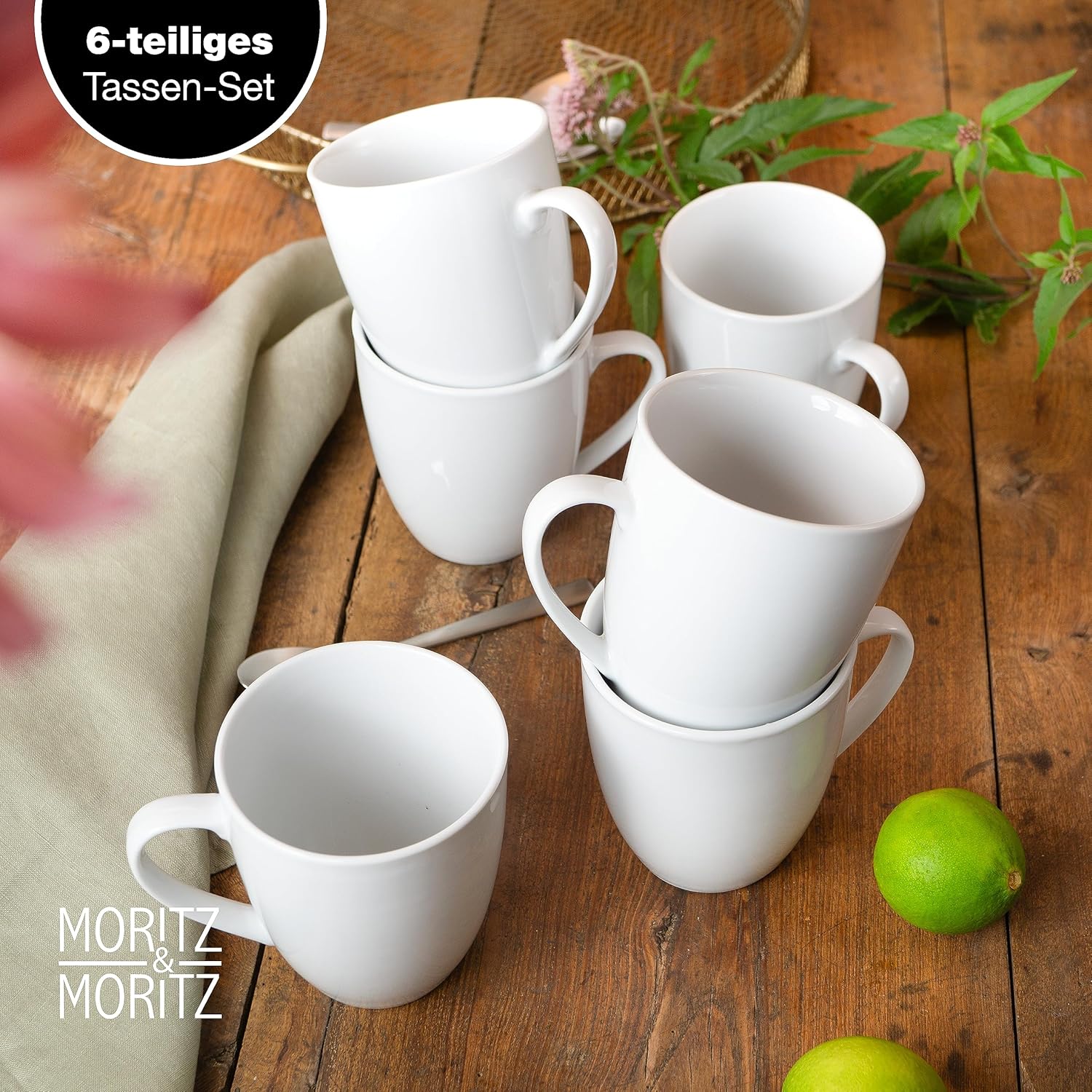 Set of 6 Coffee Cups 350ml | Premium White Porcelain Mugs with Handle