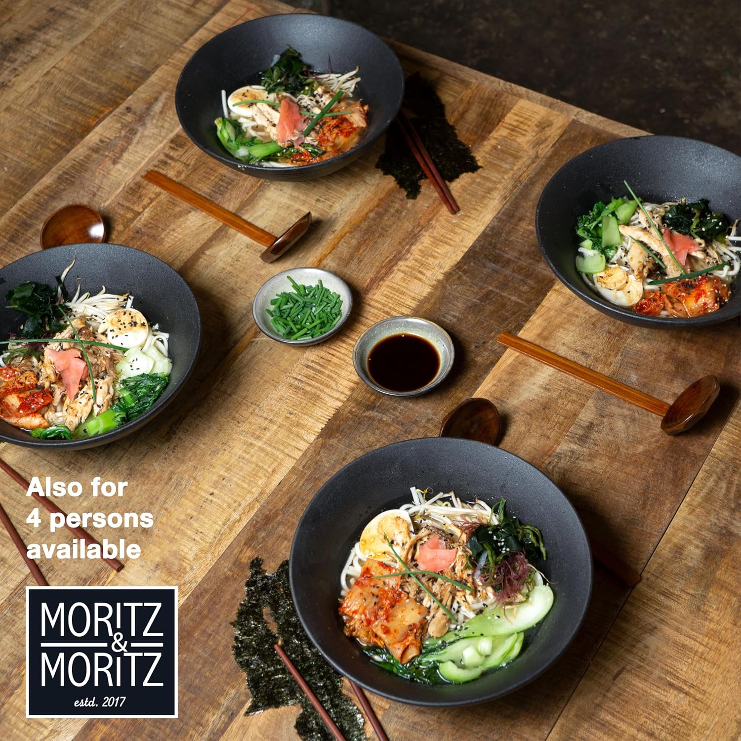 Ceramic Ramen Bowl Set – 600ml | Complete Asian Dinnerware for Two