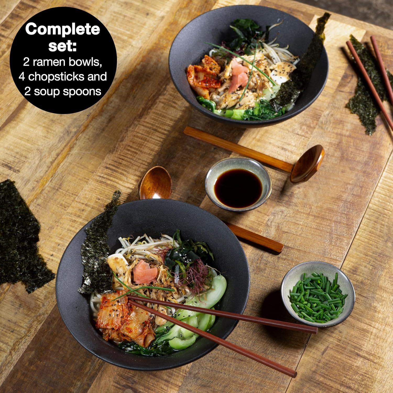 Ceramic Ramen Bowl Set – 600ml | Complete Asian Dinnerware for Two