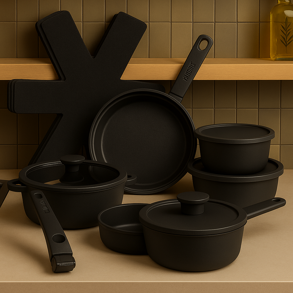 15-Piece Cast Aluminum Pot and Pan Set – Nonstick Cookware with Lids & Utensils