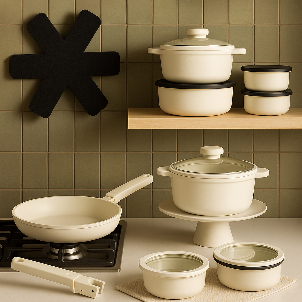 15-Piece Cast Aluminum Pot and Pan Set – Nonstick Cookware with Lids & Utensils