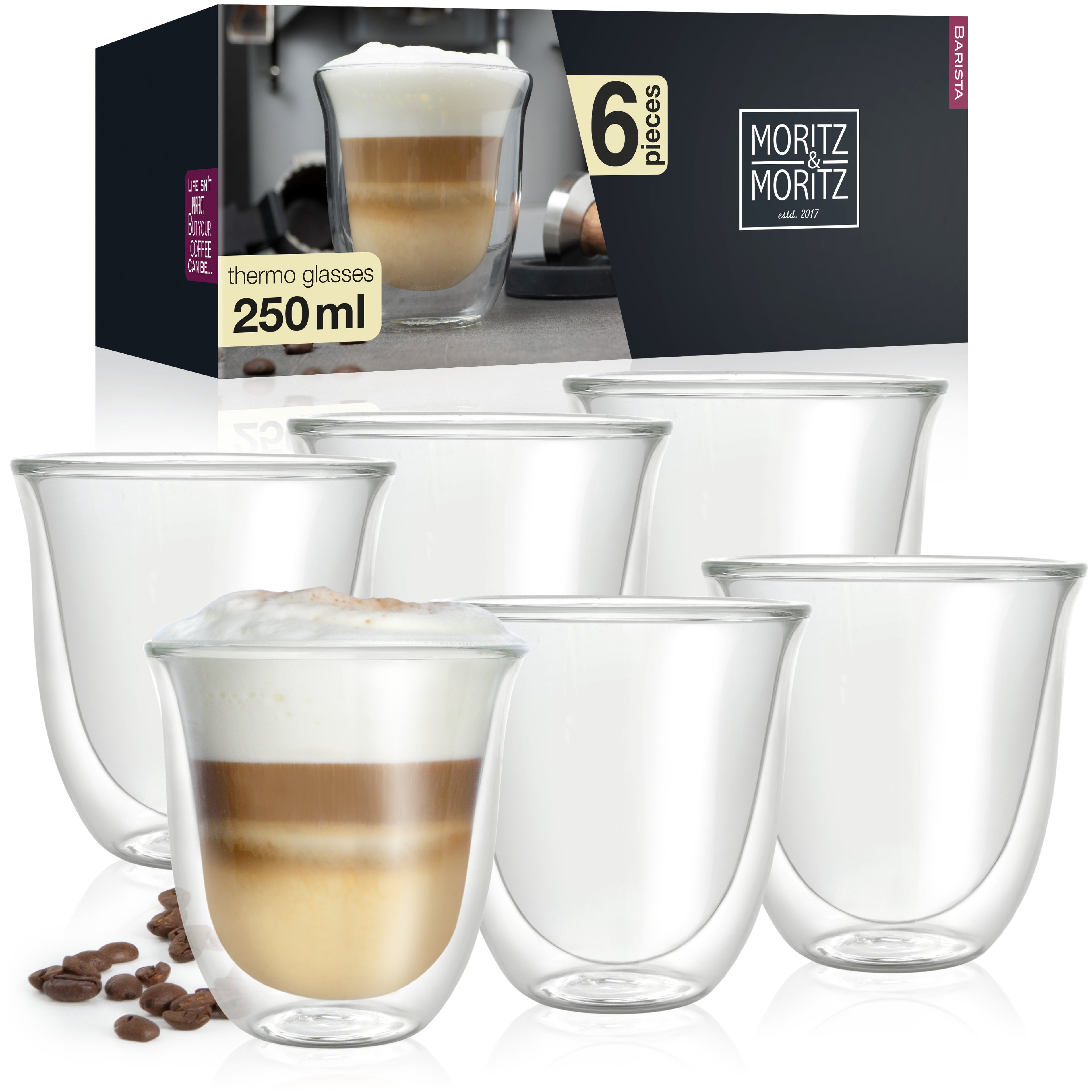 Caffè Italia Napoli Double Walled Coffee Glasses | Set of 6 Hot & Cold Cups