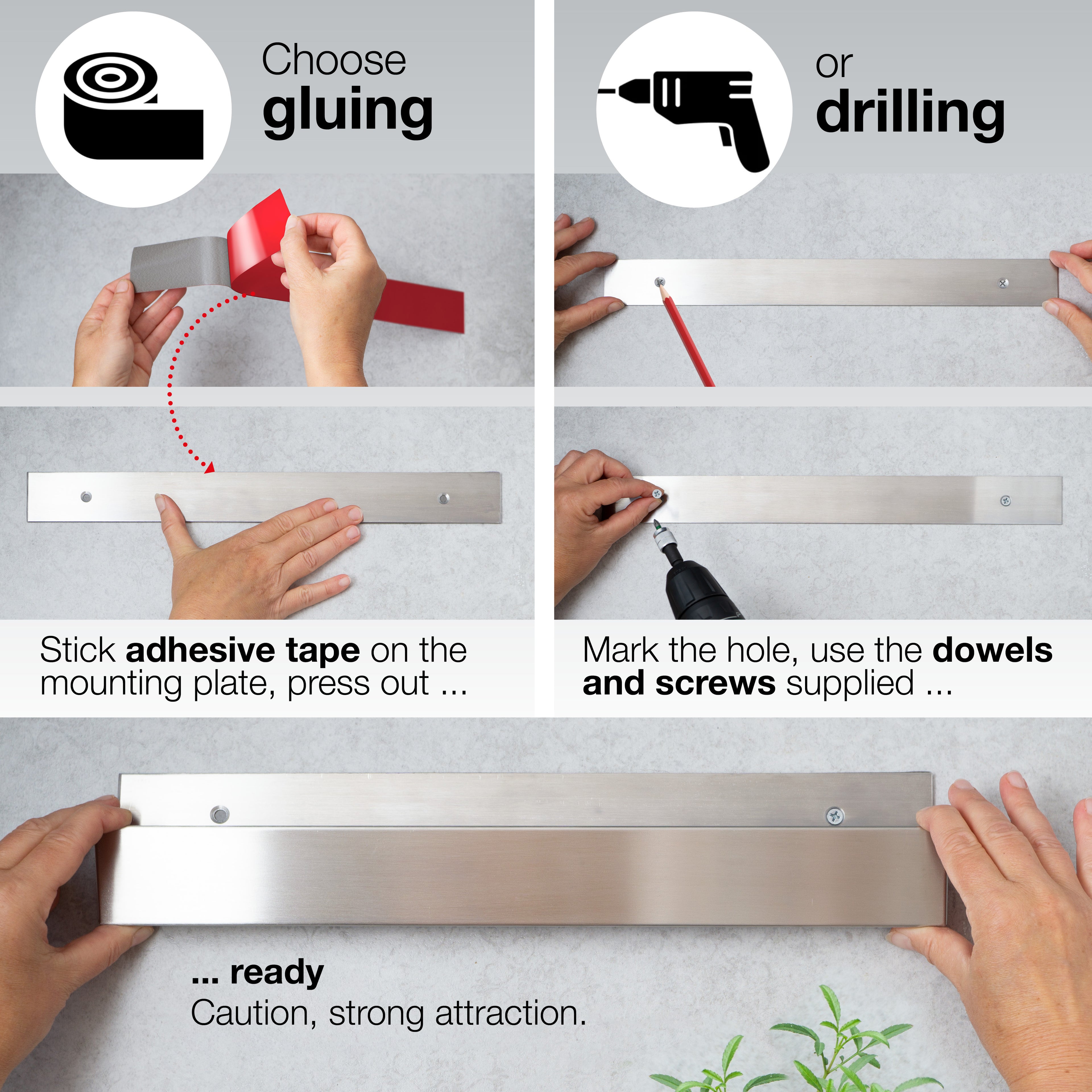 Stainless Steel Magnetic Wall Knife Holder (16 inches)
