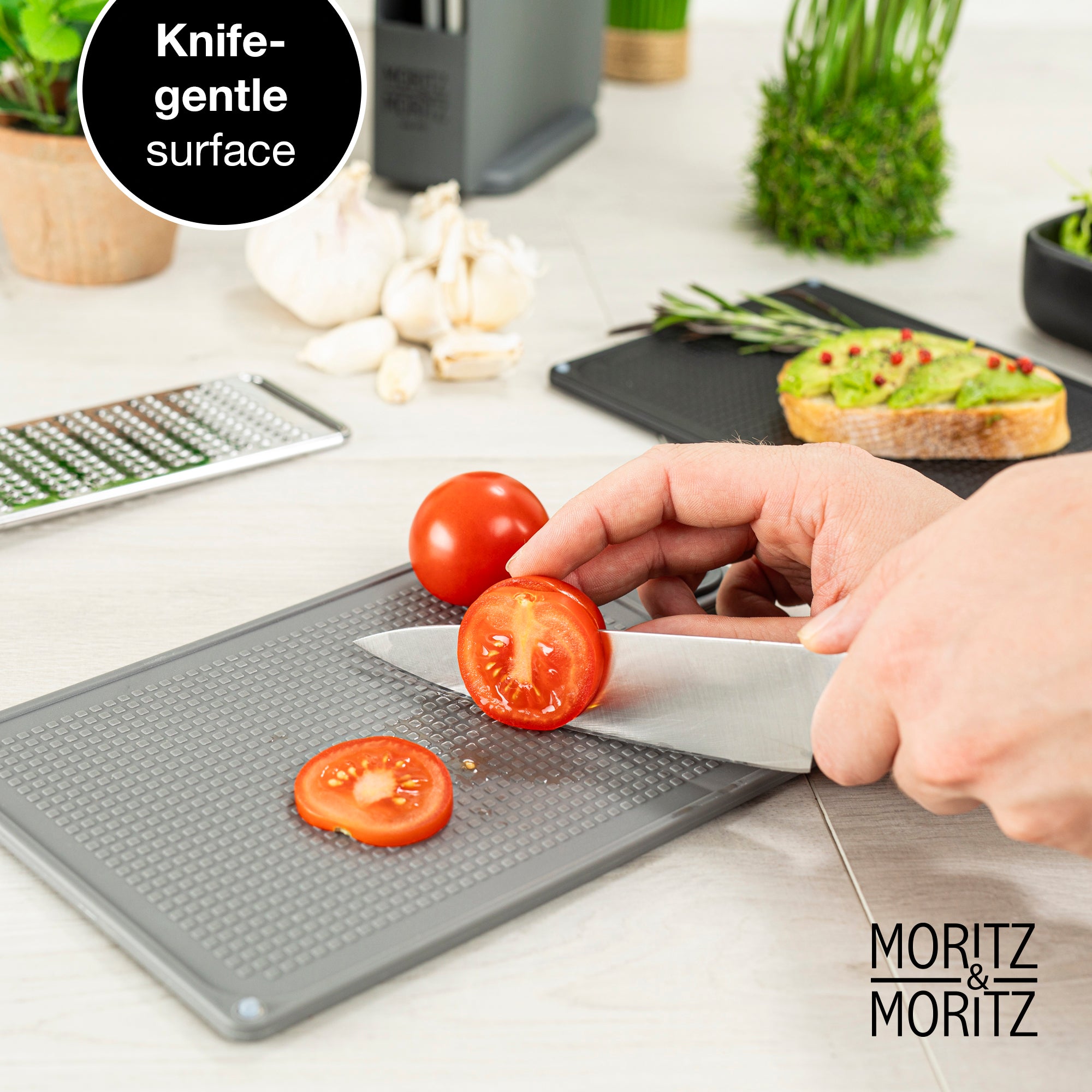 4-Piece Cutting Board Set with Stand (Black and Grey)