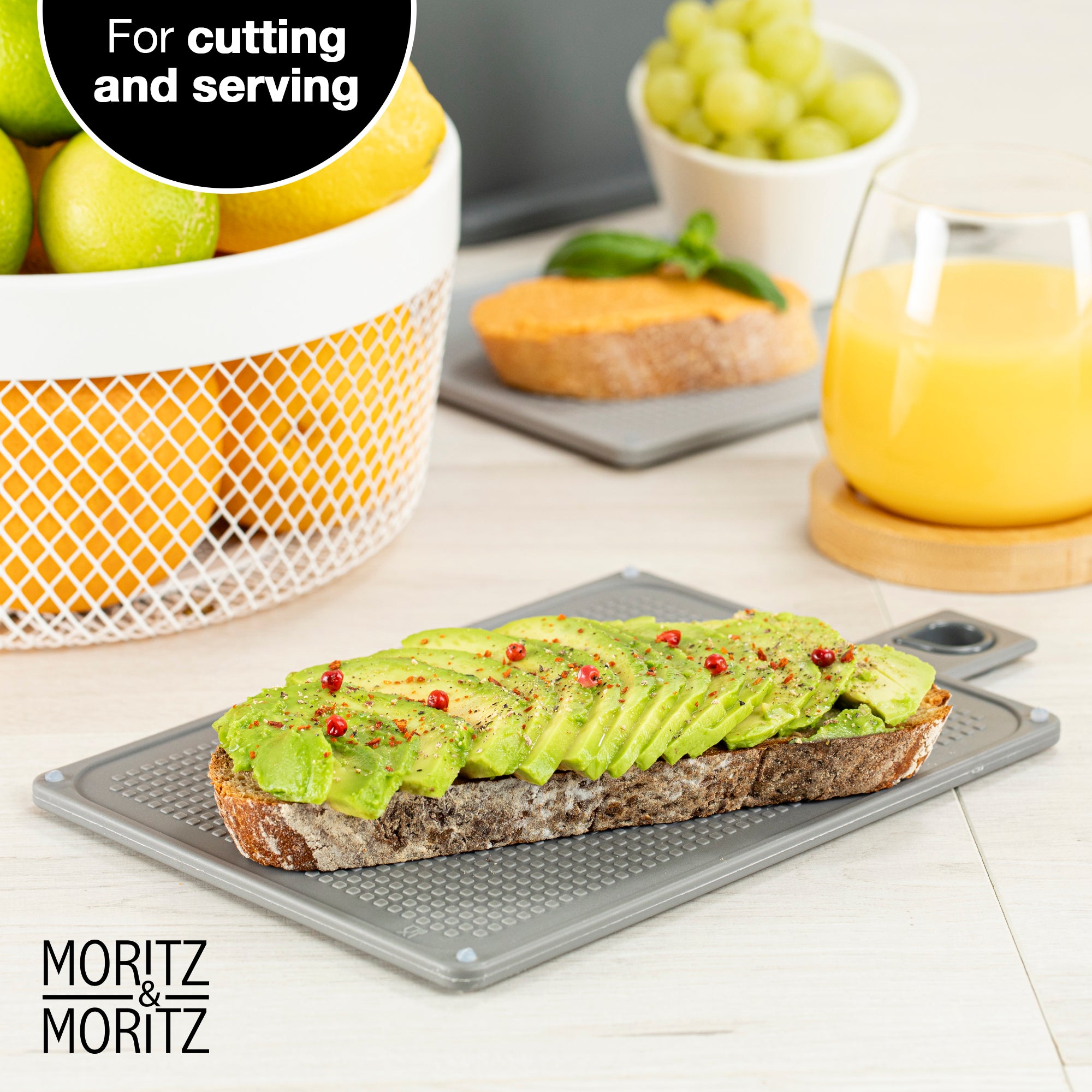 4-Piece Cutting Board Set with Stand (Black and Grey)