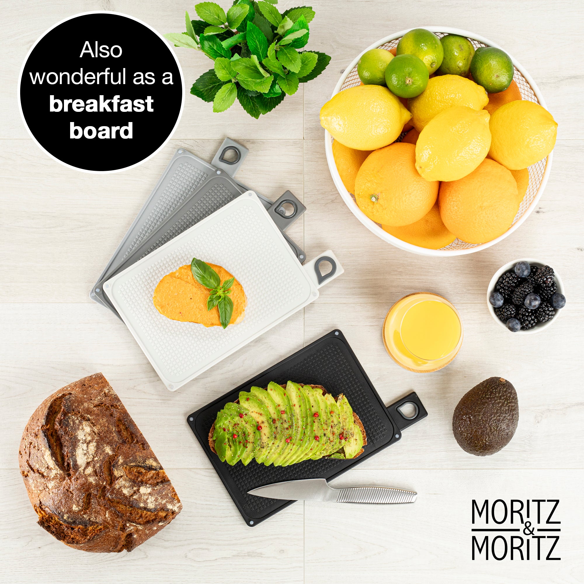 4-Piece Cutting Board Set with Stand (Black and Grey)