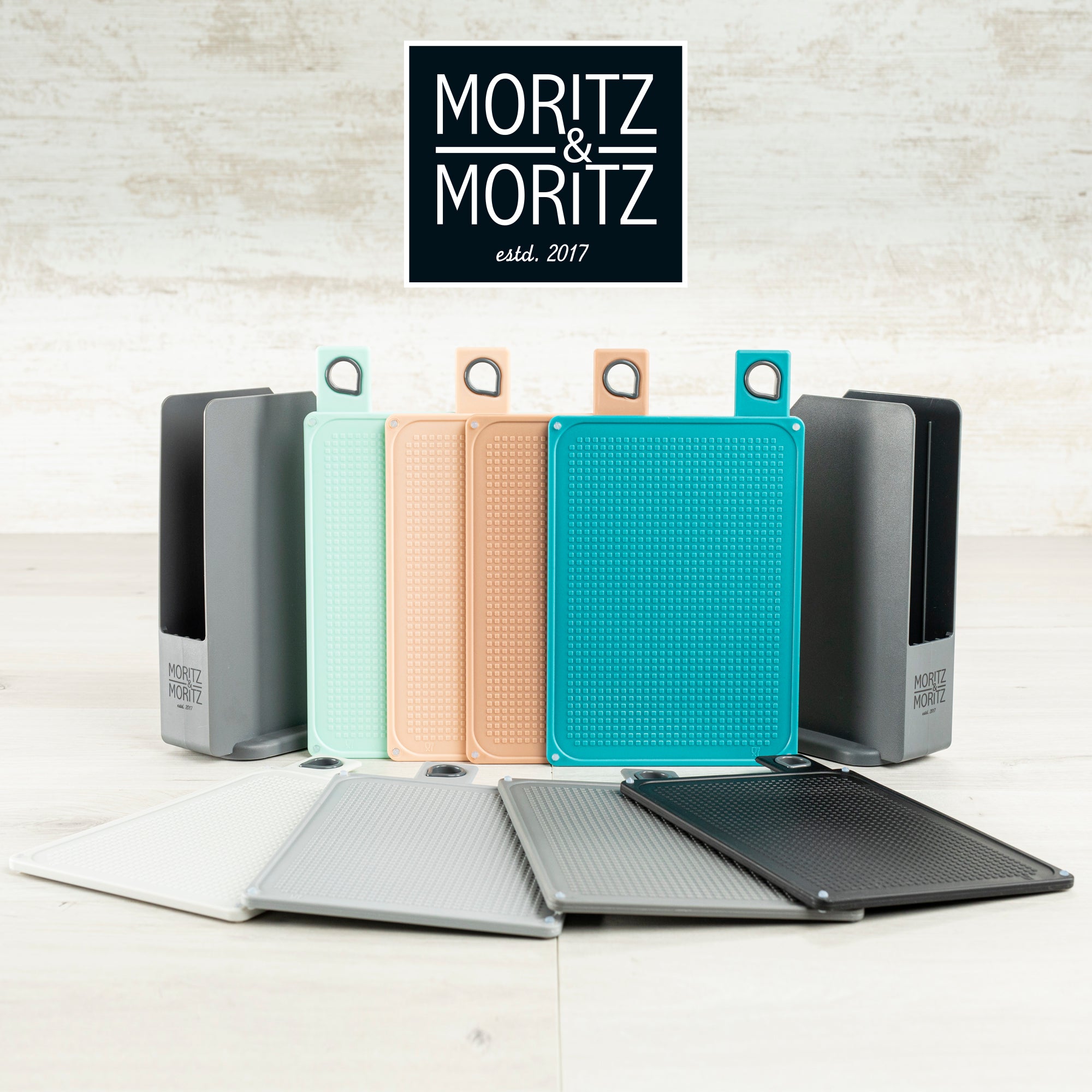4-Piece Cutting Board Set with Stand (Black and Grey)