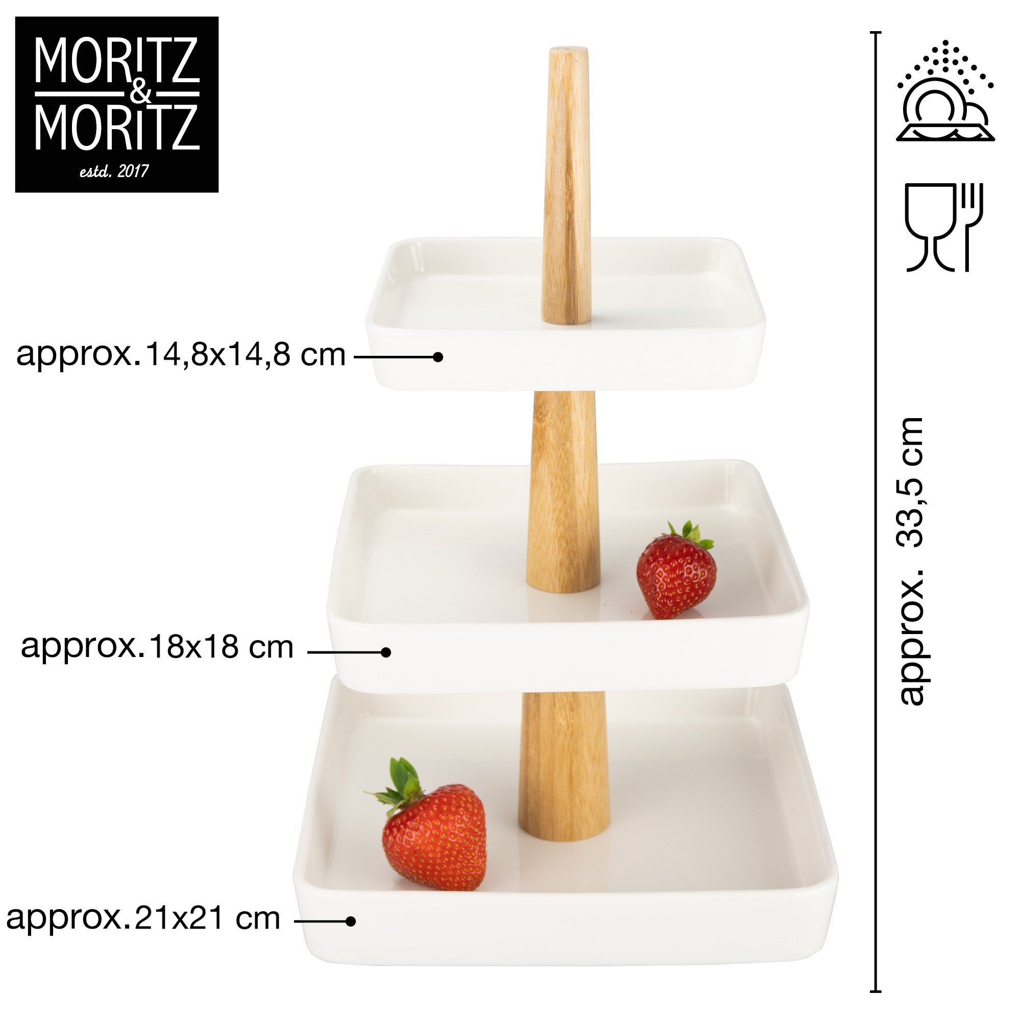 3 Tier Porcelain Fruit Stand with Tongs | Elegant Dessert & Fruit Display