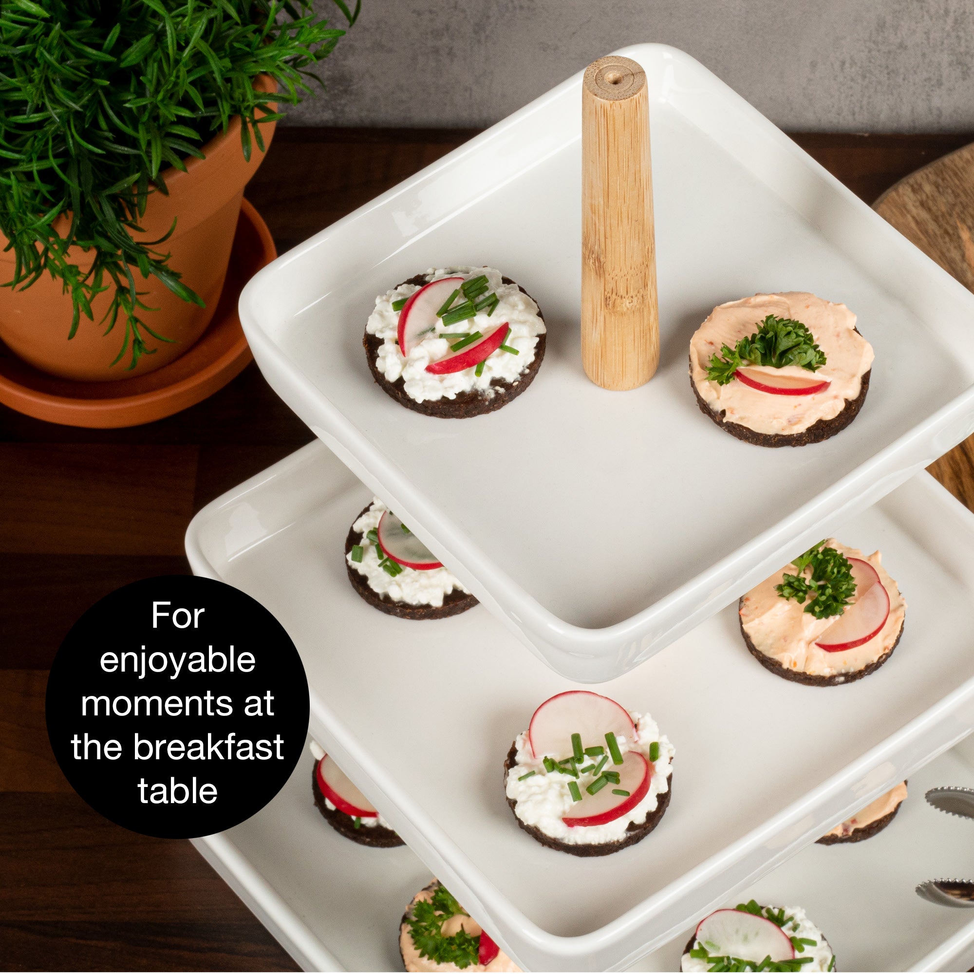 3 Tier Porcelain Fruit Stand with Tongs | Elegant Dessert & Fruit Display