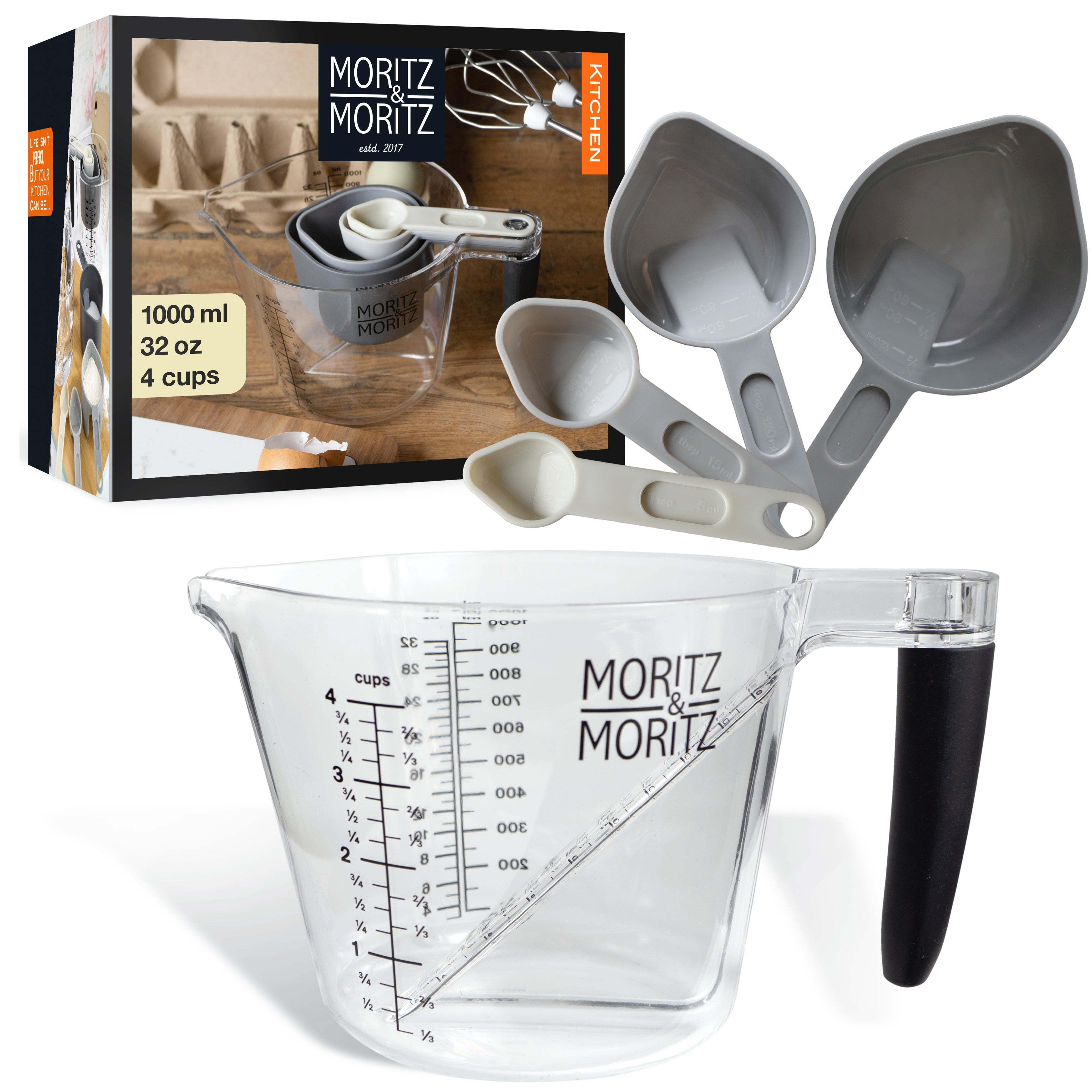 Measuring Cups & Spoons Set | 1L BPA-Free Plastic Kitchen Measuring Kit