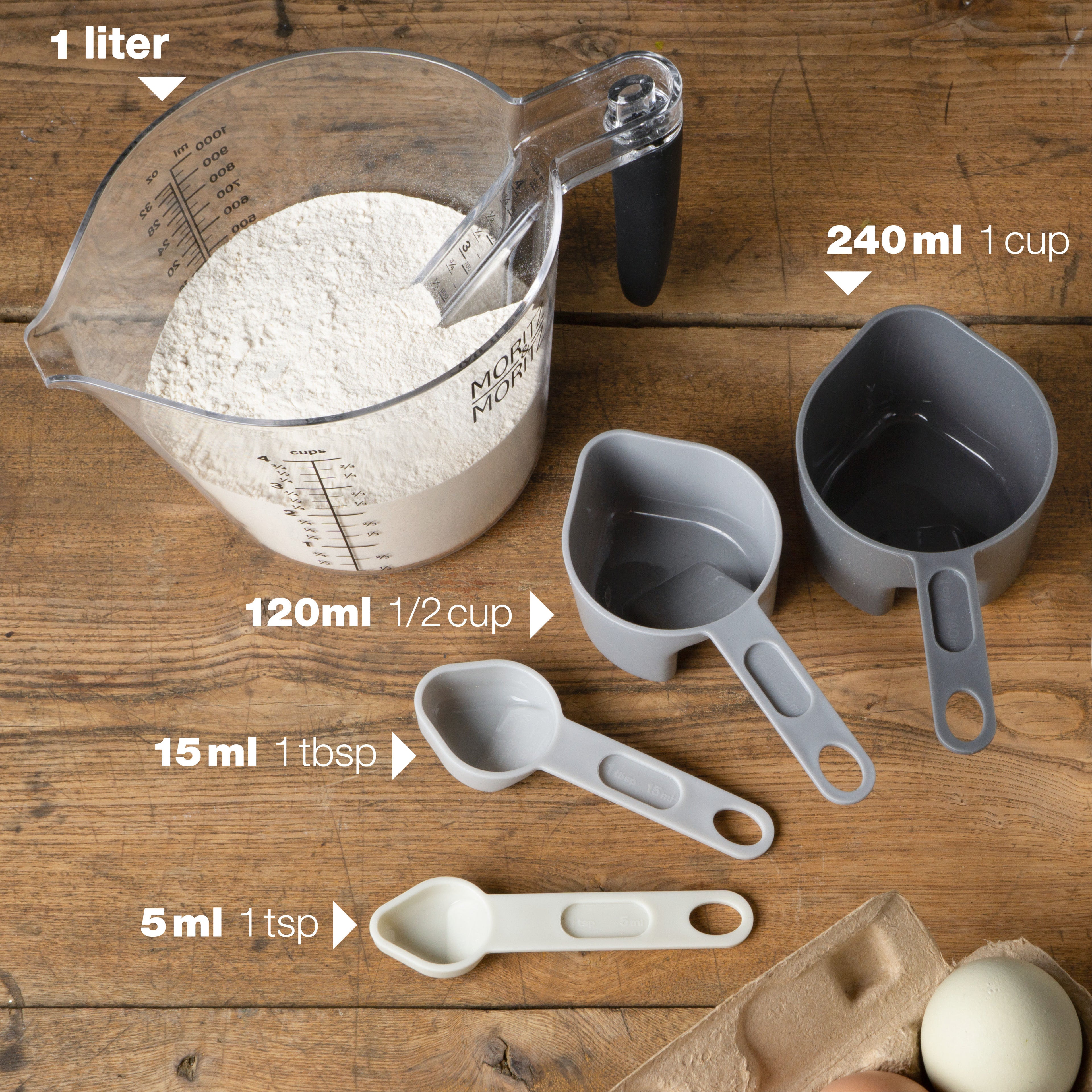 Measuring Cups & Spoons Set | 1L BPA-Free Plastic Kitchen Measuring Kit