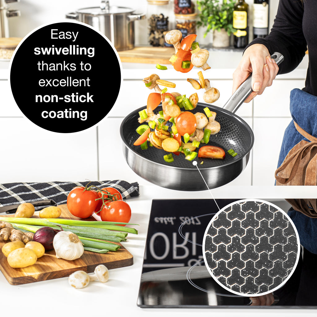 9.5" Stainless Steel Honeycomb Nonstick Pan – Durable, Scratch-Resistant Frying