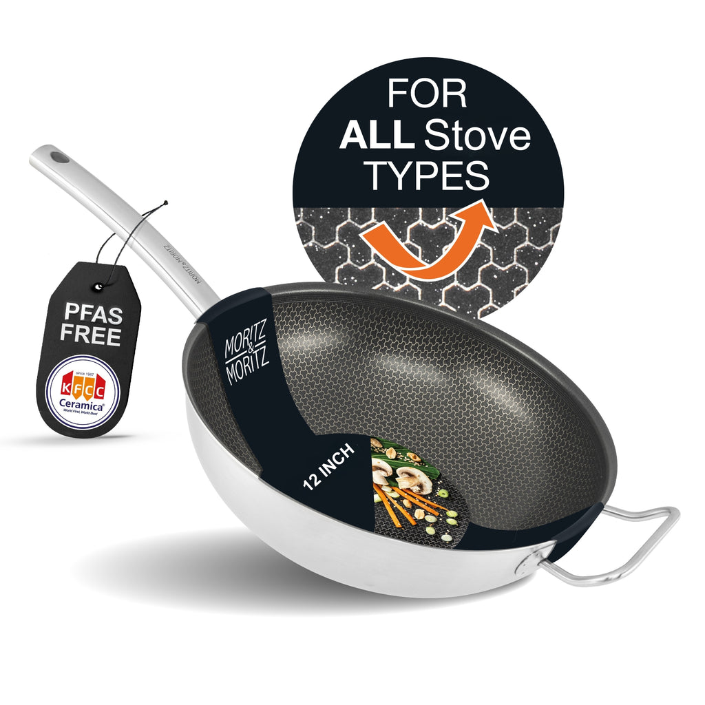 12" Stainless Steel Nonstick Honeycomb Wok Pan – Durable, Scratch Resistant