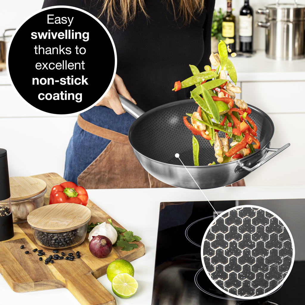 12" Stainless Steel Nonstick Honeycomb Wok Pan – Durable, Scratch Resistant