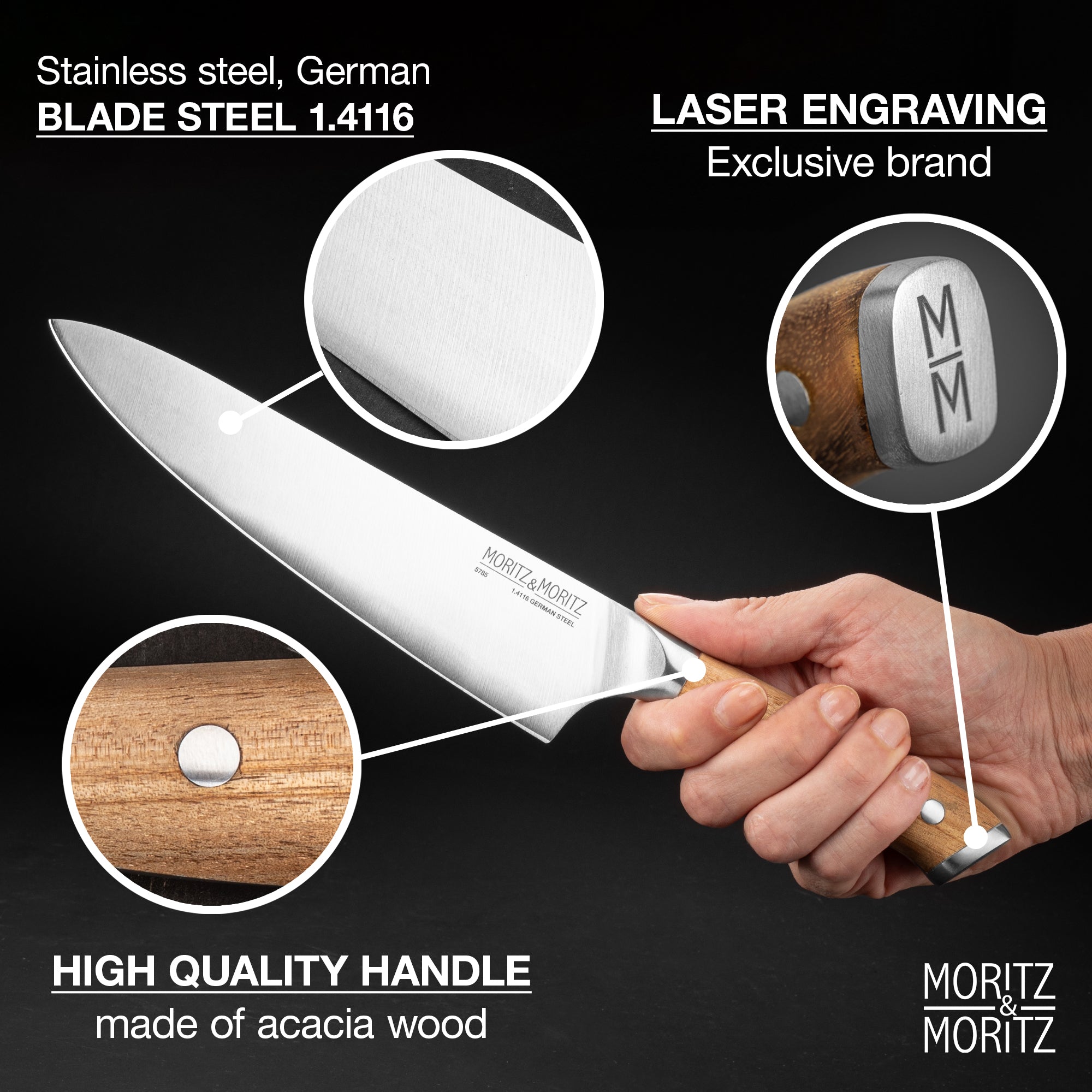 German Steel 8" Chef’s Knife | Professional Sharp Multipurpose Kitchen Knife