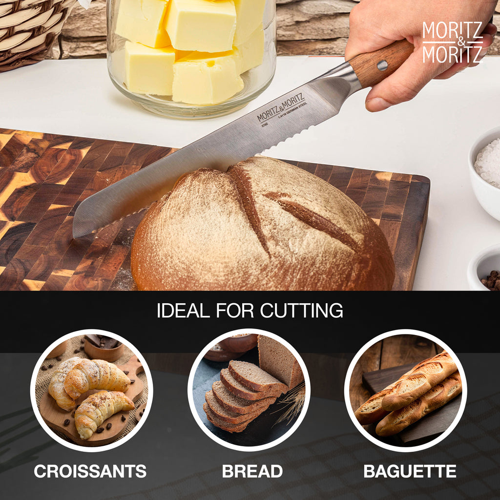 German Steel 8" Bread Knife | Sharp, Rust-Resistant with Acacia Wood Handle