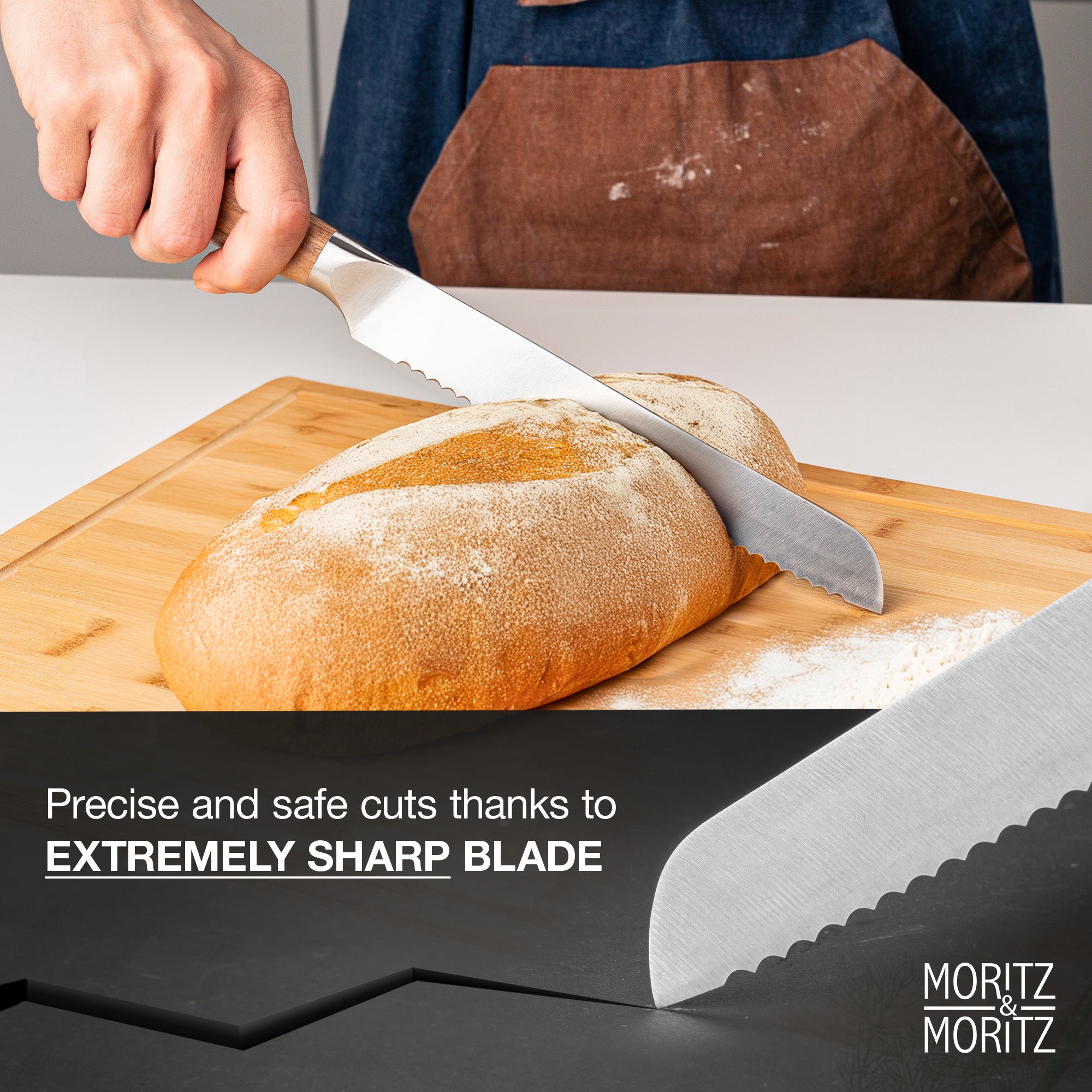 German Steel 8" Bread Knife | Sharp, Rust-Resistant with Acacia Wood Handle