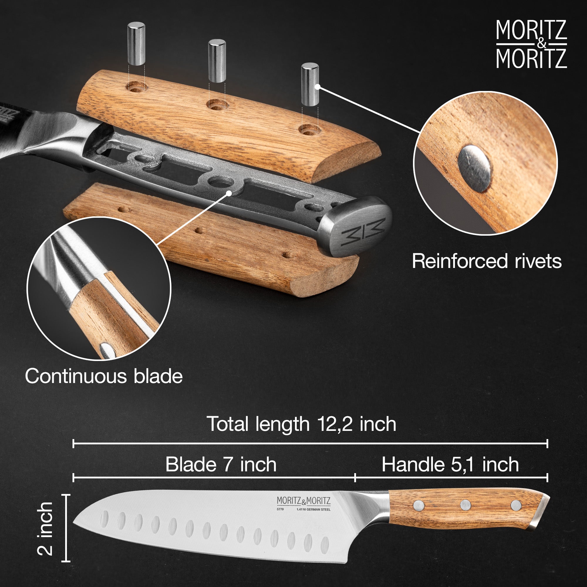 German Steel 7" Santoku Knife | Professional Sharp Multipurpose Kitchen Knife