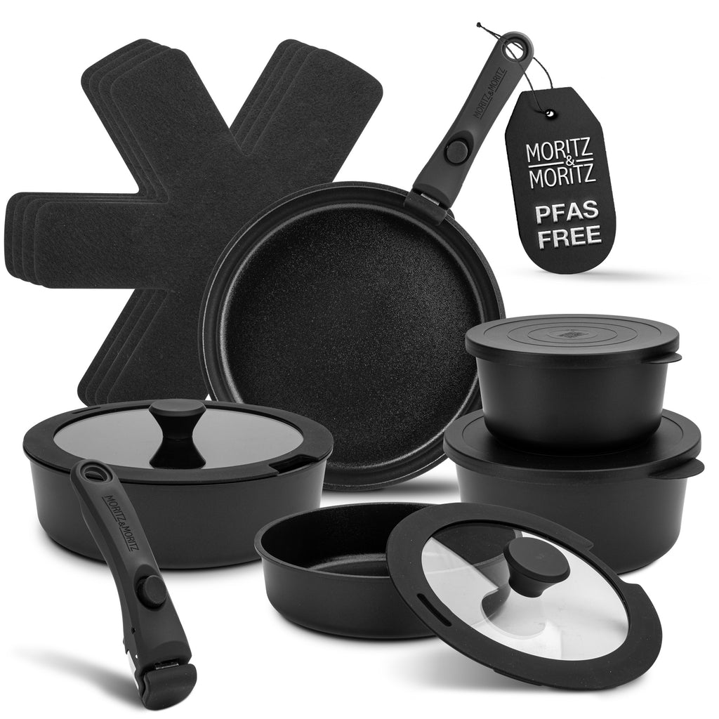 15-Piece Cast Aluminum Pot and Pan Set – Nonstick Cookware with Lids & Utensils