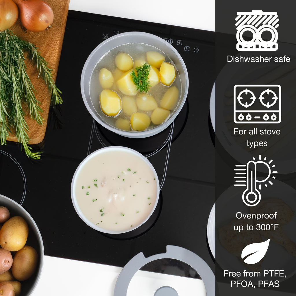15-Piece Cast Aluminum Pot and Pan Set – Nonstick Cookware with Lids & Utensils