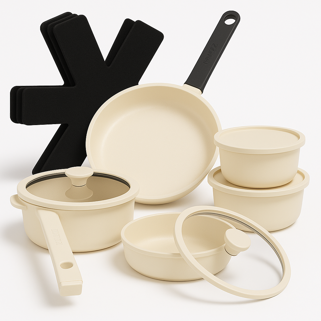 15-Piece Cast Aluminum Pot and Pan Set – Nonstick Cookware with Lids & Utensils