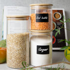 6 Glass Storage Jars with Lids | Includes Chalkboard Stickers & Chalk Pen