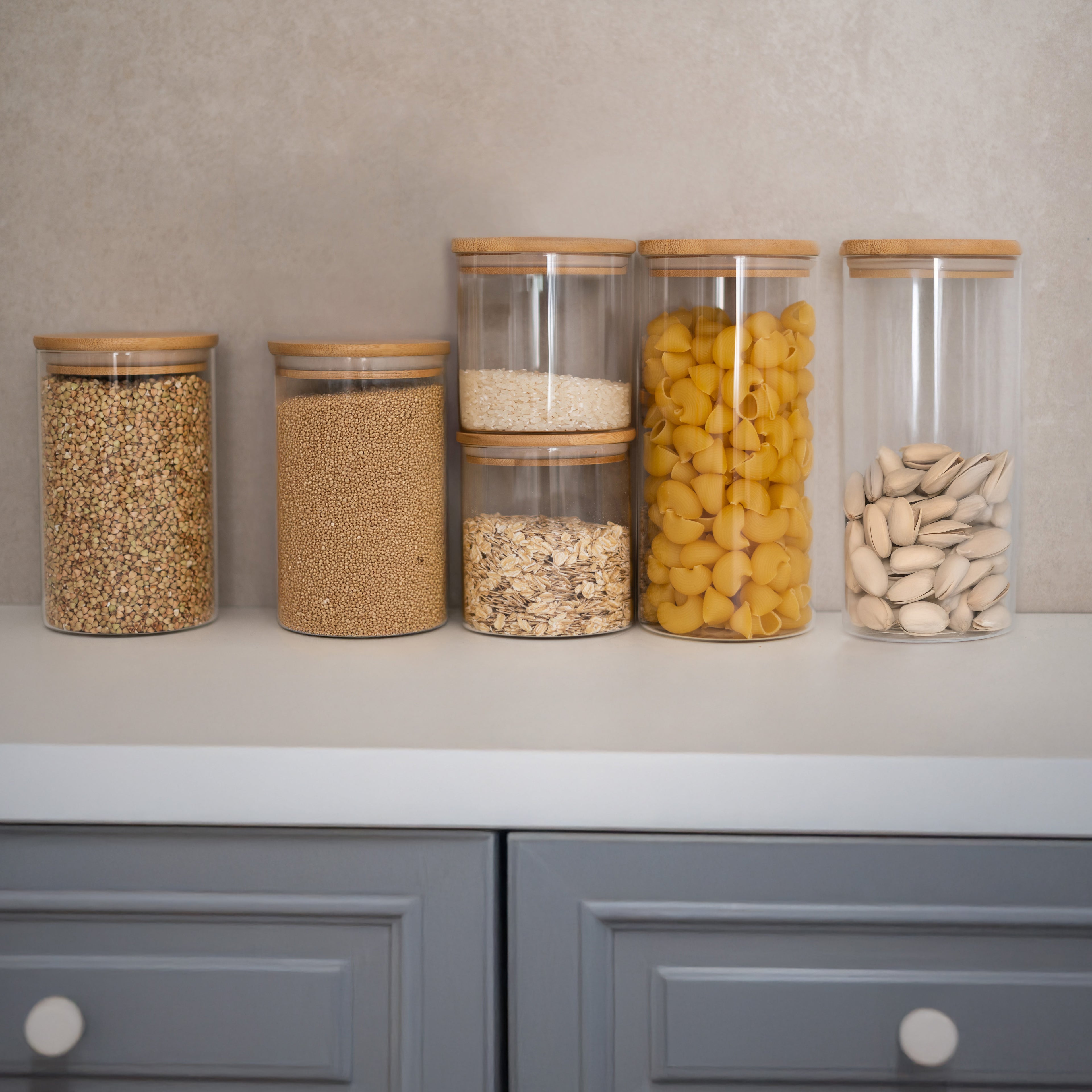 6 Glass Storage Jars with Lids | Includes Chalkboard Stickers & Chalk Pen