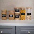 6 Glass Storage Jars with Lids | Includes Chalkboard Stickers & Chalk Pen